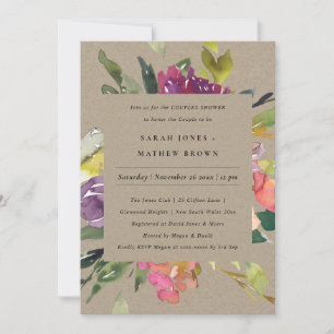 KRAFT YELLOW BLUSH BURGUNDY FLORAL COUPLY SHOWER KAART