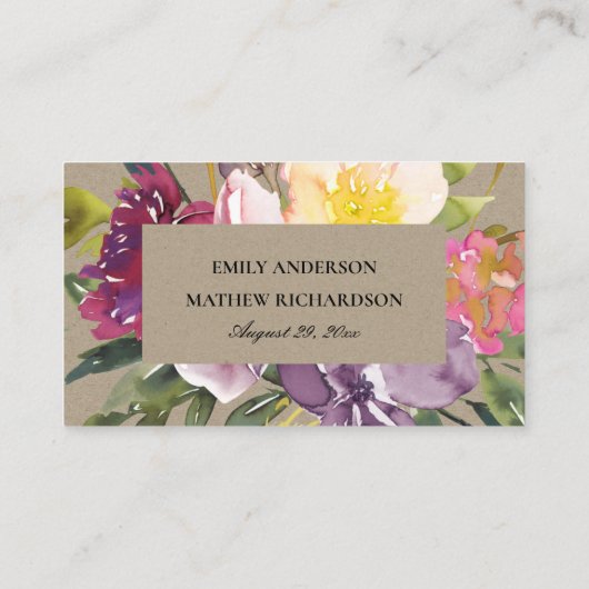 KRAFT YELLOW BLUSH BURGUNDY FLORAL PLACE CARDS VISITEKAARTJE (Achterkant)
