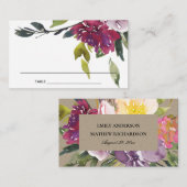 KRAFT YELLOW BLUSH BURGUNDY FLORAL PLACE CARDS VISITEKAARTJE (Voorkant / Achterkant)
