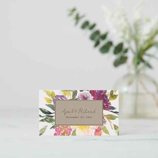 KRAFT YELLOW BLUSH BURGUNDY FLORAL WEDDING WEBSITE VISITEKAARTJE (Staand voorkant)