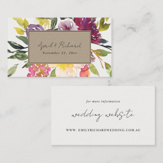 KRAFT YELLOW BLUSH BURGUNDY FLORAL WEDDING WEBSITE VISITEKAARTJE (Voorkant / Achterkant)
