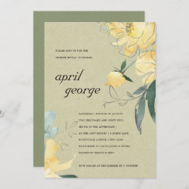 KRAFT YELLOW GREEN FLORAL GENDER REVEAL INVITE BEDANKKAART