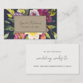 KRAFT YELLOW NAVY BURGUNDY FLORAL WEDDING WEBSITE VISITEKAARTJE (Voorkant / Achterkant)