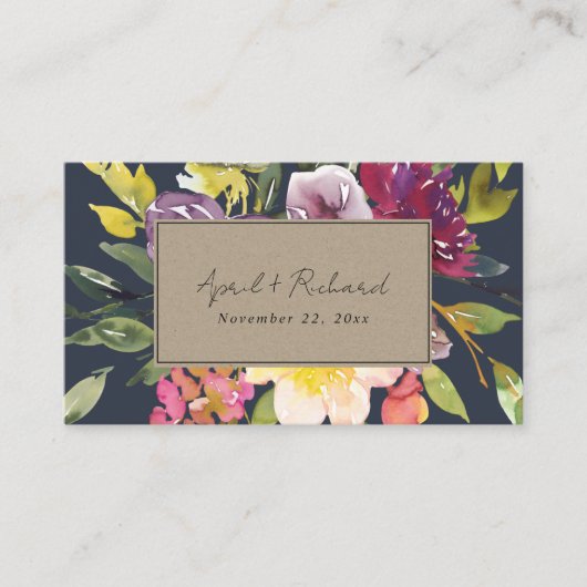 KRAFT YELLOW NAVY BURGUNDY FLORAL WEDDING WEBSITE VISITEKAARTJE (Voorkant)