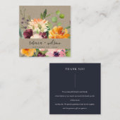 KRAFT YELLOW ORANJE FLORA BUNCH WEDDING DANK U VIERKANTE VISITEKAARTJE (Voorkant / Achterkant)