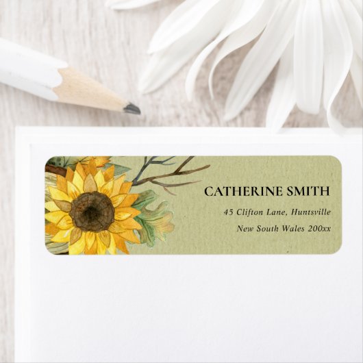 KRAFT YELLOW SUNFLOWER WATERVERF FLORAAL ADRES ETIKET (Insitu)