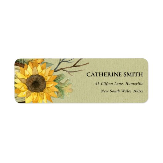 KRAFT YELLOW SUNFLOWER WATERVERF FLORAAL ADRES ETIKET (Voorkant)