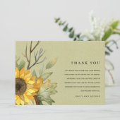 KRAFT YELLOW SUNFLOWER WATERVERF FLORAL WEDING BEDANKKAART (Staand voorkant)
