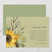 KRAFT YELLOW SUNFLOWER WATERVERF FLORAL WEDING BEDANKKAART (Voorkant / Achterkant)