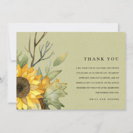 KRAFT YELLOW SUNFLOWER WATERVERF FLORAL WEDING BEDANKKAART