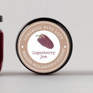 kraft zelfgemaakt met liefde   Loganberry Jam Labe Ronde Sticker