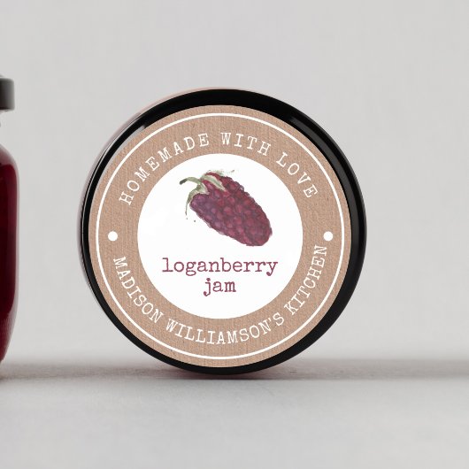 kraft zelfgemaakt met liefde | Loganberry Jam Labe Ronde Sticker
