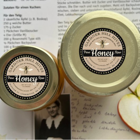 Kraft zwart honing pot  bij gemaakt met liefde ronde sticker