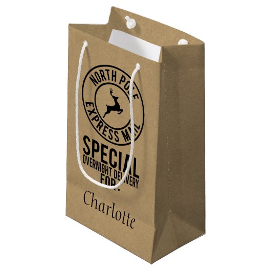 Kraft & Zwart Noordpool Naam levering Gift Bag Klein Cadeauzakje (Voorkant Gekanteld)