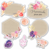 kraftherfst florale paars en perziketiketten sticker (Voorkant)