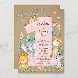 KraftJungle Big One Girls Birthday-uitnodiging Kaart