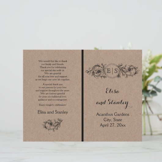 Kraftkarton  floreel lijst met initiaal (Staand voorkant)