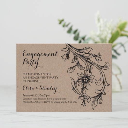 Kraftkartonnen flora bruiloft kaart (Staand voorkant)