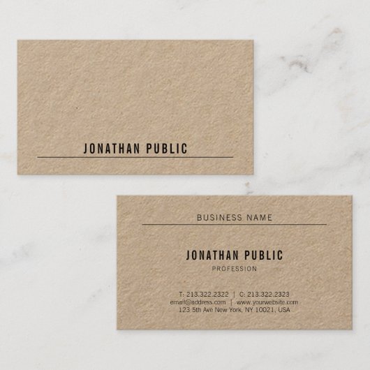 Kraftpapier-Document Moderne Elegante Eenvoudige P Visitekaartje (Voorkant / Achterkant)