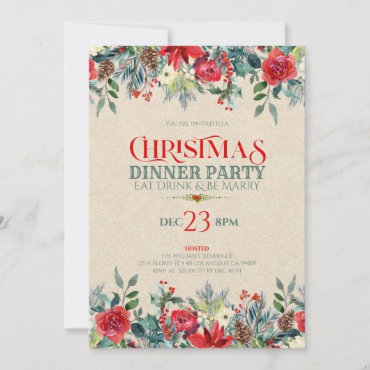 Kraftpapier en kerstbloemen, grens kaart (Voorkant)