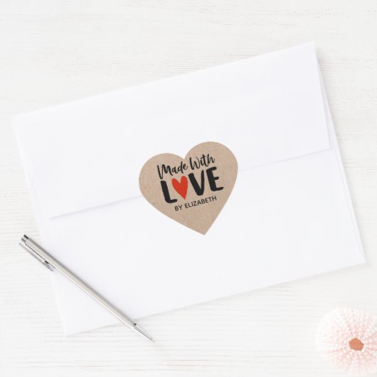 Kraftpapier gemaakt met liefde hart sticker (Envelop)