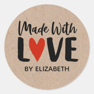 Kraftpapier gemaakt met liefdeshartsticker ronde sticker
