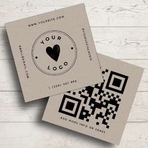 Kraftpapier Geometrische QR-code & Logo Aards Unie Vierkante Visitekaartje