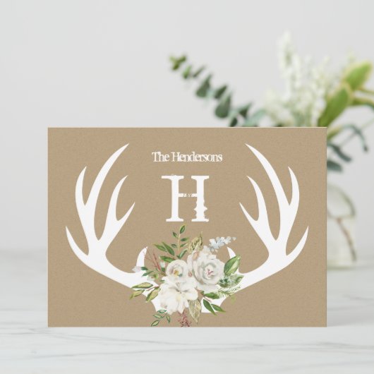 Kraftpapier Geweih Monogram Briefkaart (Staand voorkant)