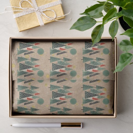 Kraftpapier Groene Bomen Gouden Sterren Tissuepapi Tissuepapier (Geschenk)