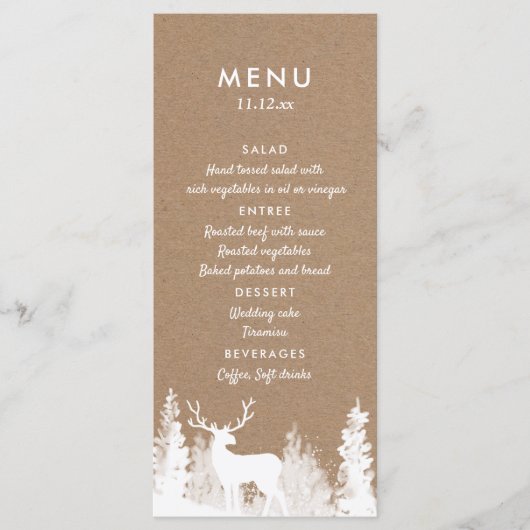 Kraftpapier herten kerst bruiloft menu (Voorkant)
