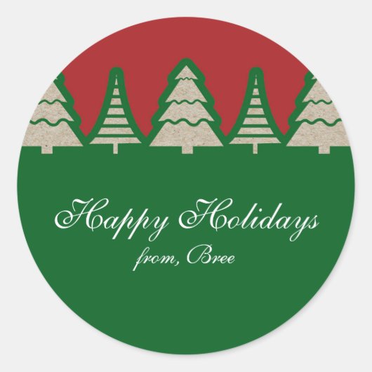 Kraftpapier Kerstboom Rustieke Kerst Stickers (Voorkant)