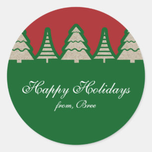Kraftpapier Kerstboom Rustieke Kerststickers Ronde Sticker