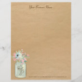 Kraftpapier kijken rustiek Mason Jar Modern Floral Custom Briefhoofd (Voorkant)