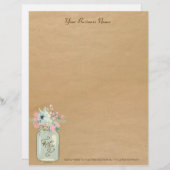 Kraftpapier kijken rustiek Mason Jar Modern Floral Custom Briefhoofd (Voorkant / Achterkant)