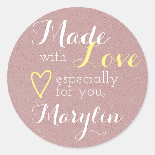 Kraftpapier Lila Rosé Eenvoudig gemaakt met Liefde Ronde Sticker (Voorkant)