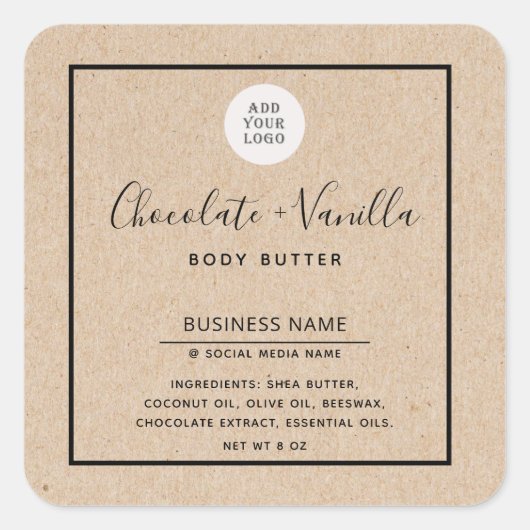 Kraftpapier look Simpele moderne typografie produc Vierkante Sticker (Voorkant)