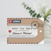 Kraftpapier Luchtpost Bagage Label Save the Dates Date (Staand voorkant)