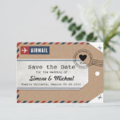 Kraftpapier Luchtpost Bagage Label Save the Dates Date (Staand voorkant)