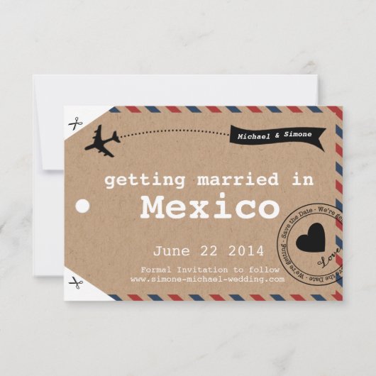 Kraftpapier luchtpost bagagelabel Save the Dates Date (Achterkant)