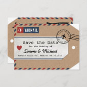 Kraftpapier luchtpost bagagelabel Save the Dates Save The Date (Voorkant / Achterkant)