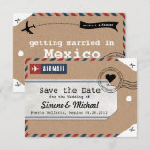 Kraftpapier luchtpost bagagelabel Save the Dates Save The Date (Voorkant / Achterkant)