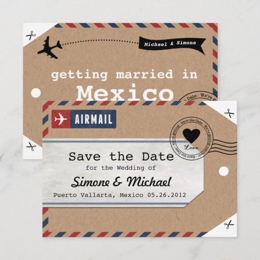 Kraftpapier luchtpost bagagelabel Save the Dates Save The Date (Voorkant / Achterkant)