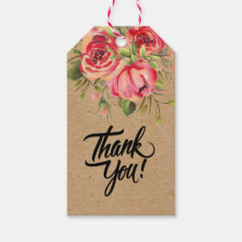 Kraftpapier met hand gemaakt van roze waterverf bl cadeaulabel