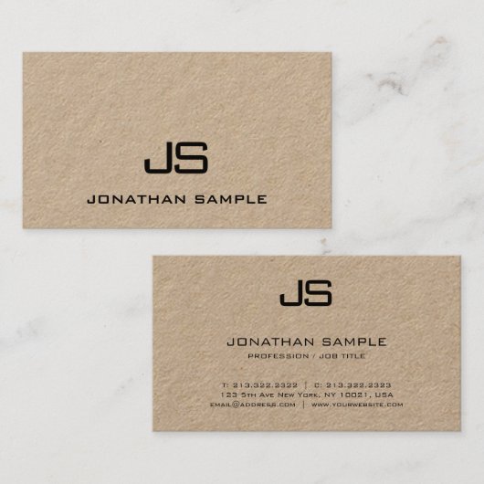 Kraftpapier Modern Professioneel Elegant Monogram Visitekaartje (Voorkant / Achterkant)