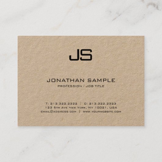 Kraftpapier Modern Professioneel Elegant Monogram Visitekaartje (Achterkant)