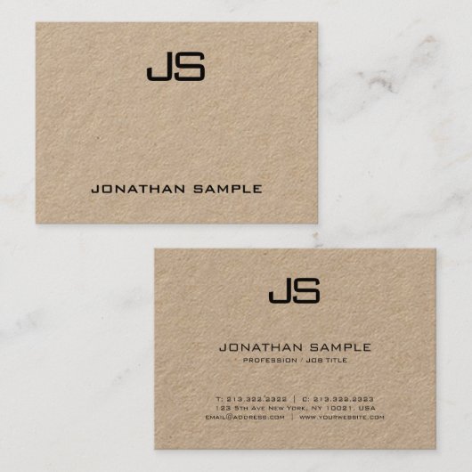 Kraftpapier Modern Professioneel Elegant Monogram Visitekaartje (Voorkant / Achterkant)