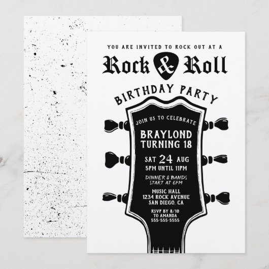 Kraftpapier Rock n Roll Gitaar Uitnodiging (Voorkant / Achterkant)