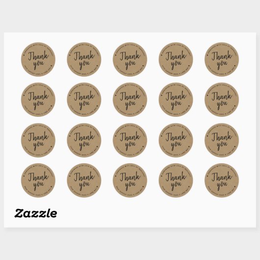 Kraftpapier Rustic Script Bedankt  Ronde Sticker (Vel)