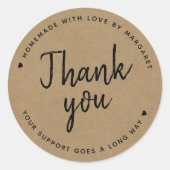 Kraftpapier Rustic Script Bedankt Ronde Sticker (Voorkant)