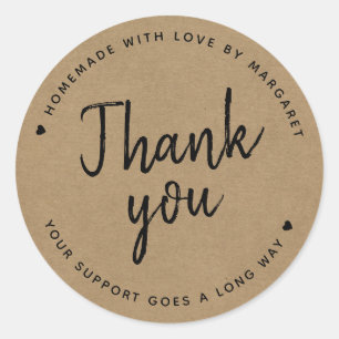 Kraftpapier Rustic Script Bedankt Ronde Sticker